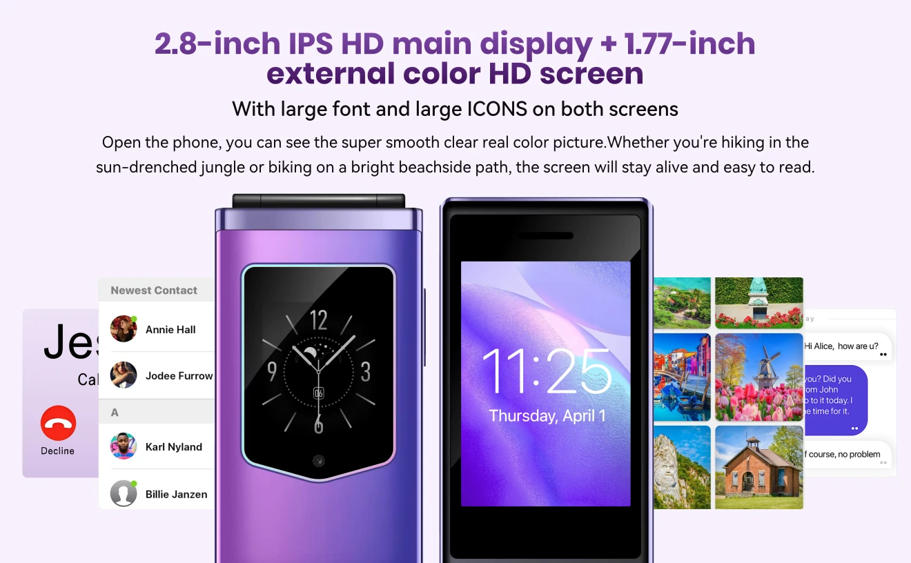 HAMTOD T8 Flip Phone 2.8 inch Inner Screen 128MB ROM+ 48MB RAM