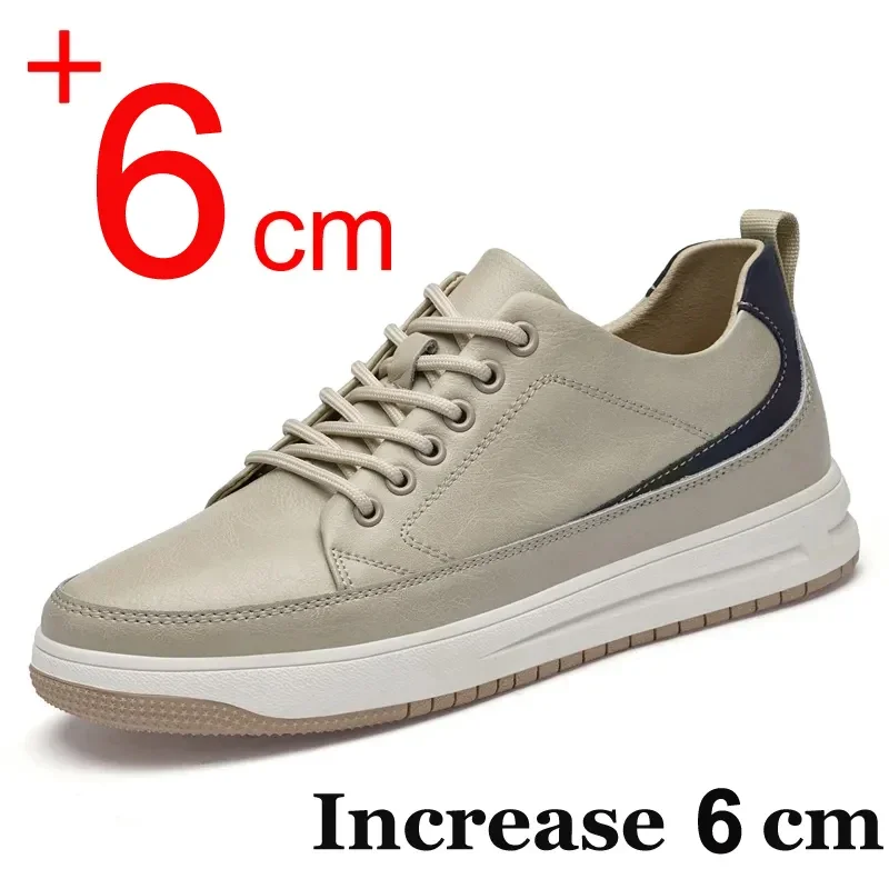 New Men Sneakers Heightening Shoes for Men Insole 6cm Heels Casual Lift Height Shoes  Elevator Shoes Comfortable Leather traf