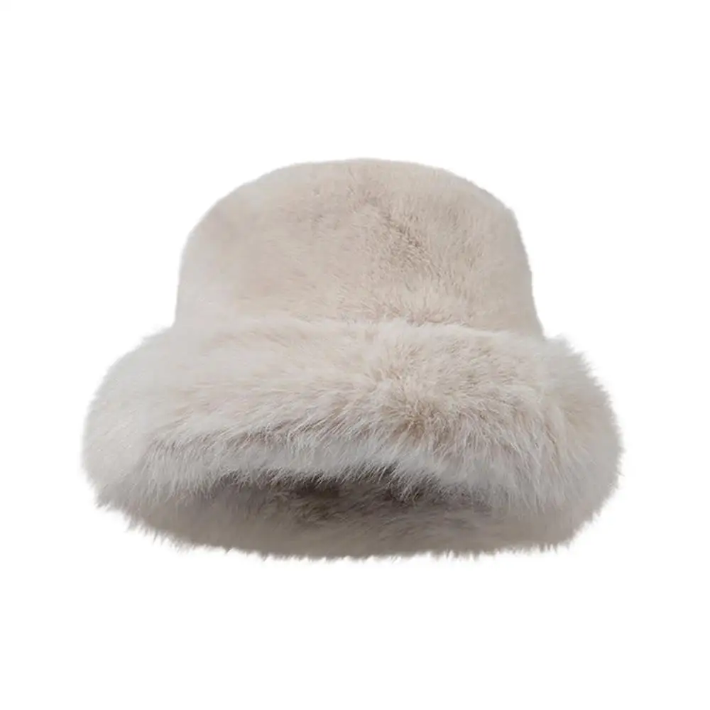 Winter Plush Bucket Hat Thick Coldproof Basin Hats Solid Color Fisherman Cap Windproof Ear Protection Caps Female Panama Cap
