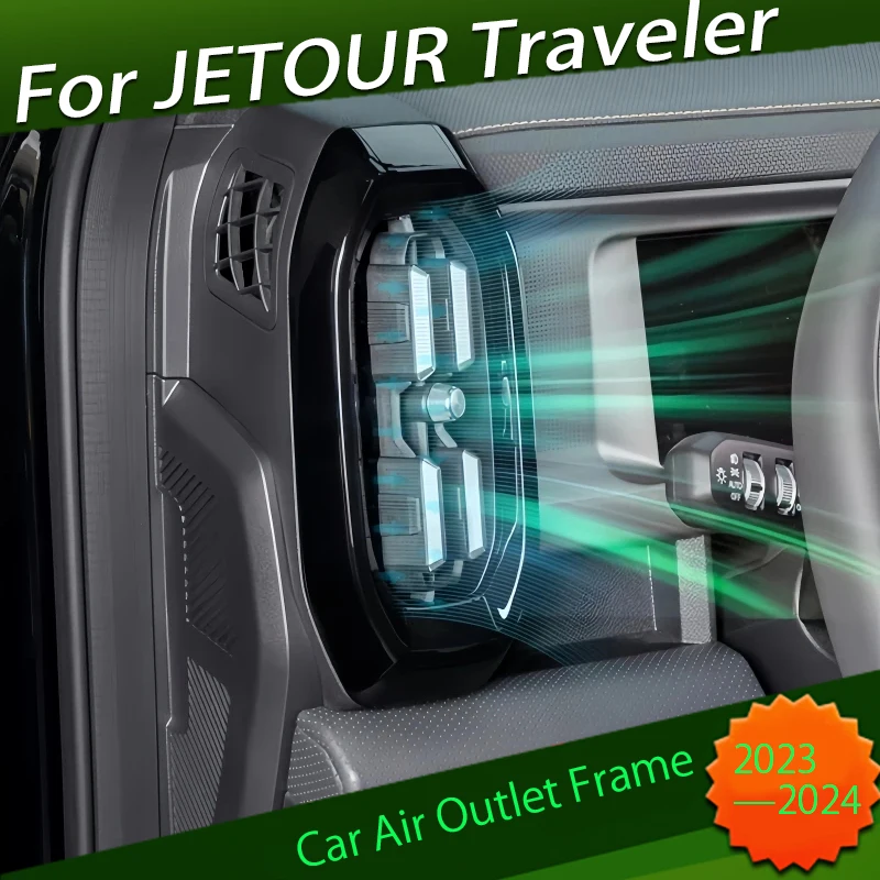 Car Air Outlet Frame Fit for JETOUR Traveler T2 2023 2024 Center Control Air Outlet ABS Black Warrior Car Interior Parts