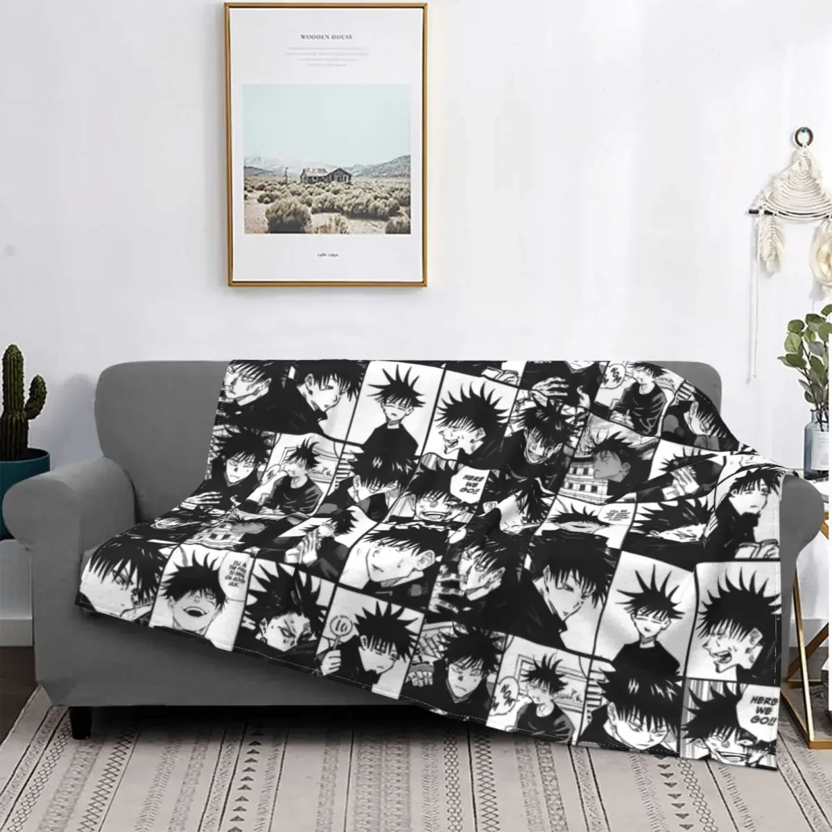 

Fushiguro Megumi Manga Collage Blanket Fleece Gojo Satoru Anime Lightweight Thin Throw Blankets for Airplane Travel Bed Rug