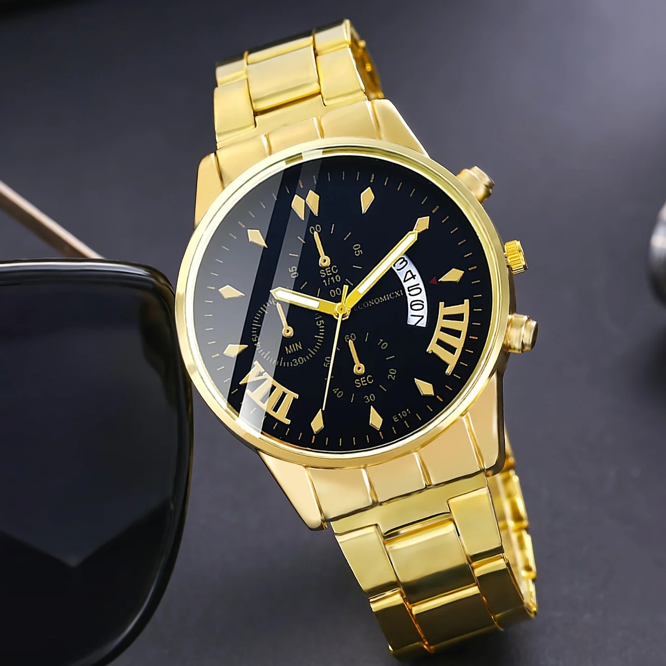 Montre à quartz avec calendrier analogique pour homme, bracelet en acier, bracelets couronne, mode d'affaires, ensemble de 1 à 3 pièces