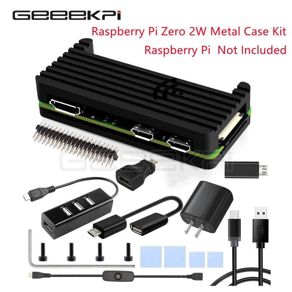 GeeekPi Raspberry Pi Zero 2 W Aluminum Enclosure CNC Armored Shell Case with Heatsink GPIO Header Passive Cooling