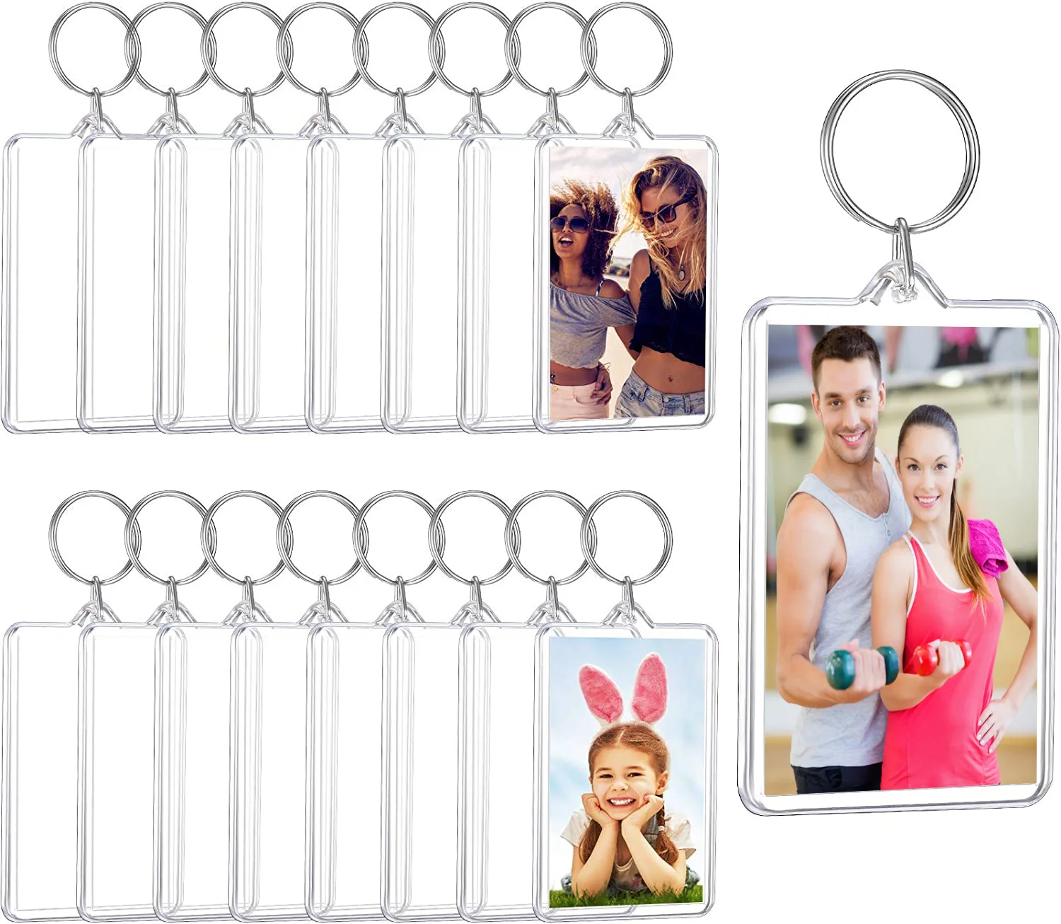 

20PCS Acrylic Photo Frame Keychain Clear Picture Insert Blank Keyrings with Split Ring Small Photo Snap-in Keychain for Family