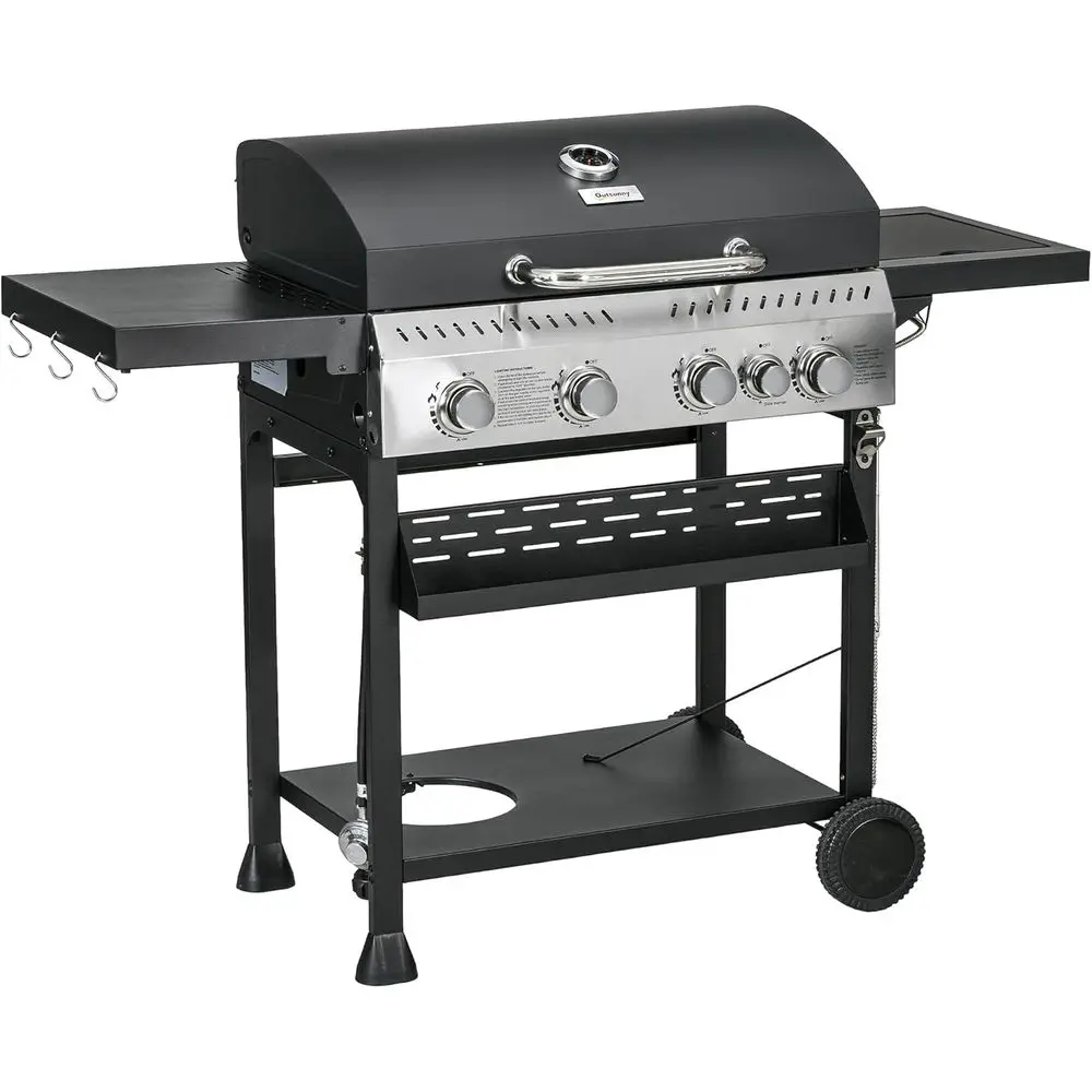 

4-Burner Propane Grill with Side Burner, 40,000 BTU Outdoor BBQ, 430 sq in Cooking Space, Portable with Wheels, Warming Rack, Sh