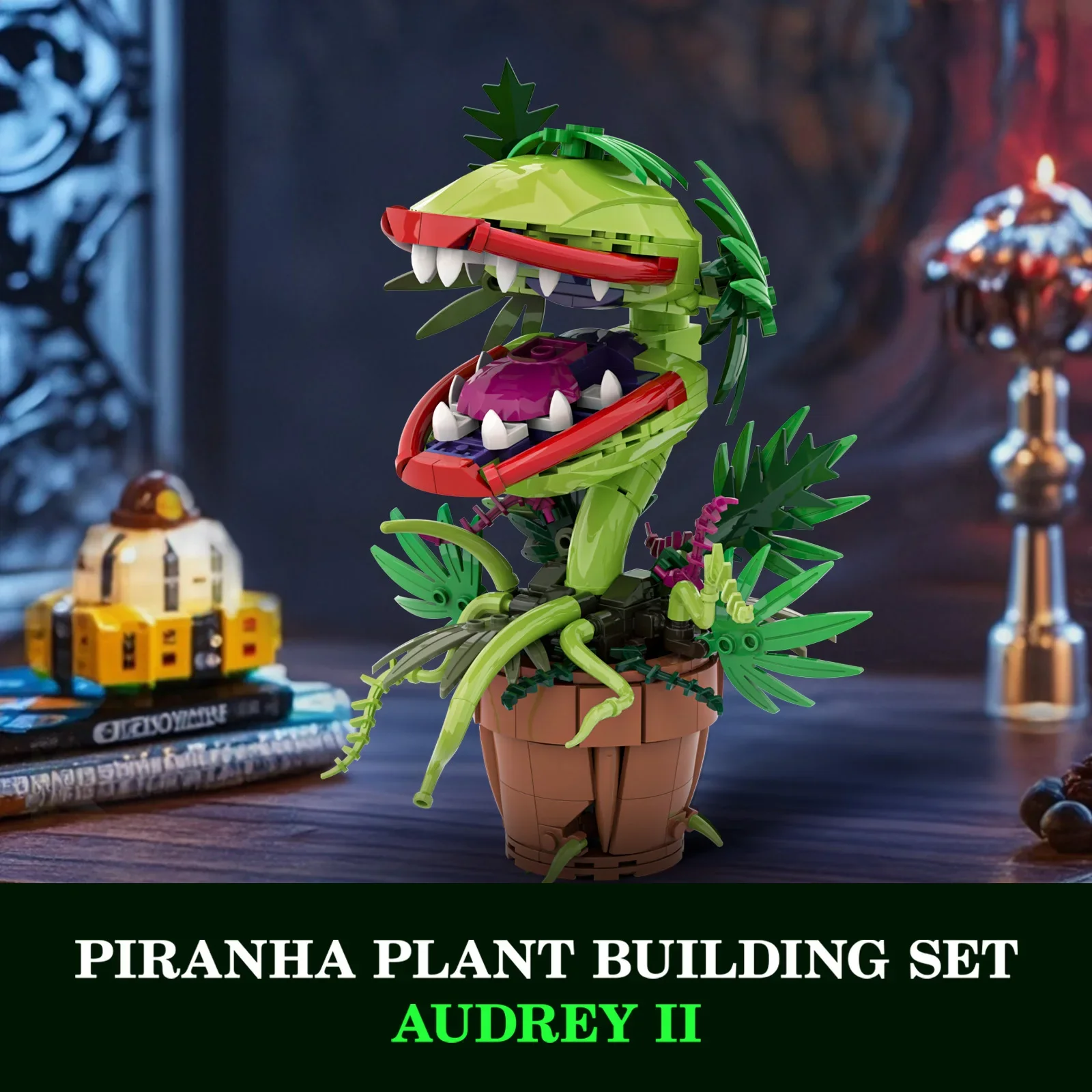 JAKI Creative Carnivorous Potted Plant Man-Eating Flower Building Blocks Home Decoration Collection MOC Bricks Toys For Gift