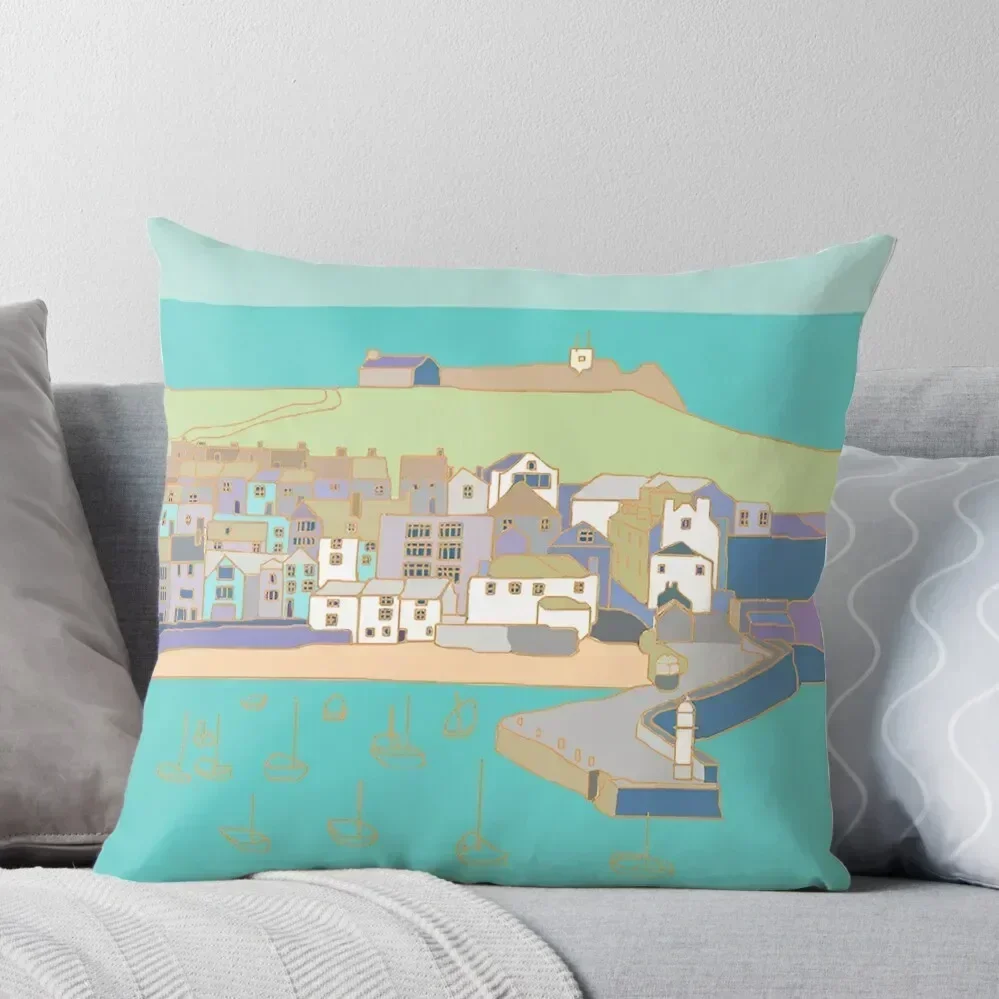 

St Ives harbour in purple and blue Throw Pillow Embroidered Cushion Cover Throw Pillow Covers Sofa Cushion Cover pillow