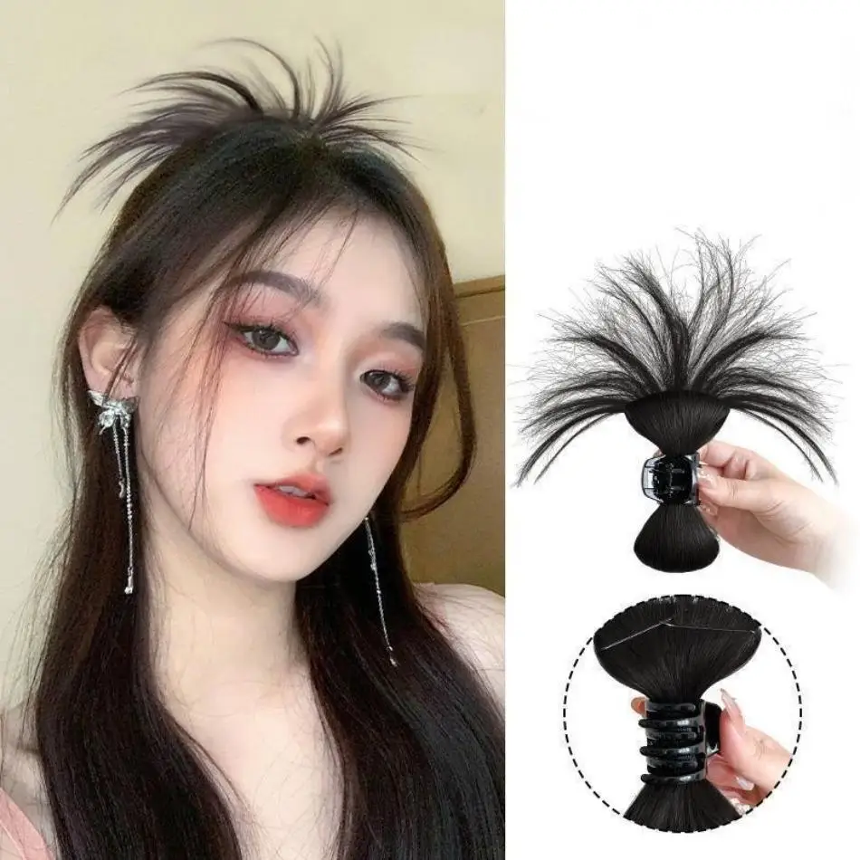 25cm Synthetic Straight Hair Bun Claw Clip With Chicken Feather Shuttlecock Design Updo Hairpiece Women Daily Hair Accessory