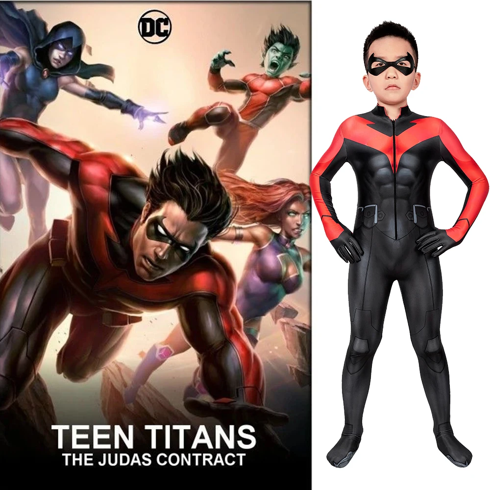 

Teen Titans The Judas Contract Cosplay Boy Titans Costume Superhero 3D Printed Spandex Halloween Costume Zenzai 3-10yrs Chindren