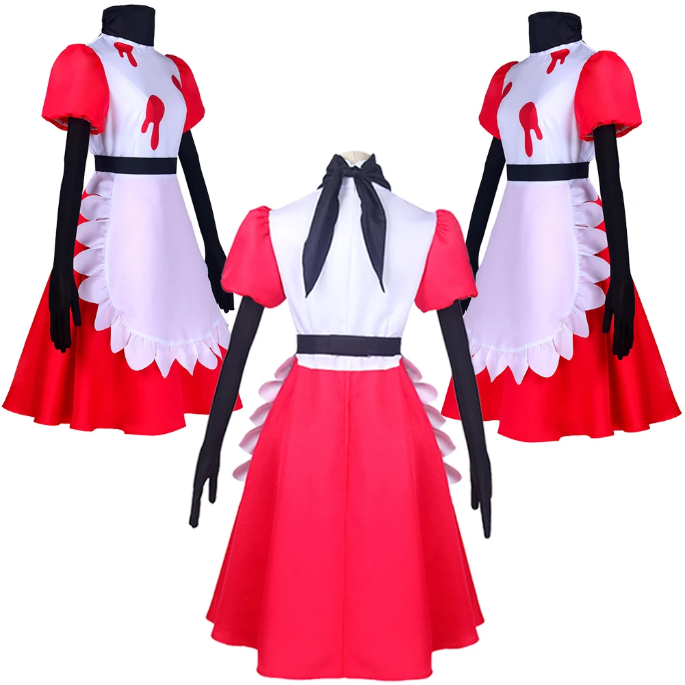 Niffty-Robe de Cosplay de Dessin Animé pour Femme et Fille, Costume de Carnaval d'Halloween, Ensemble de Gants et Tablier