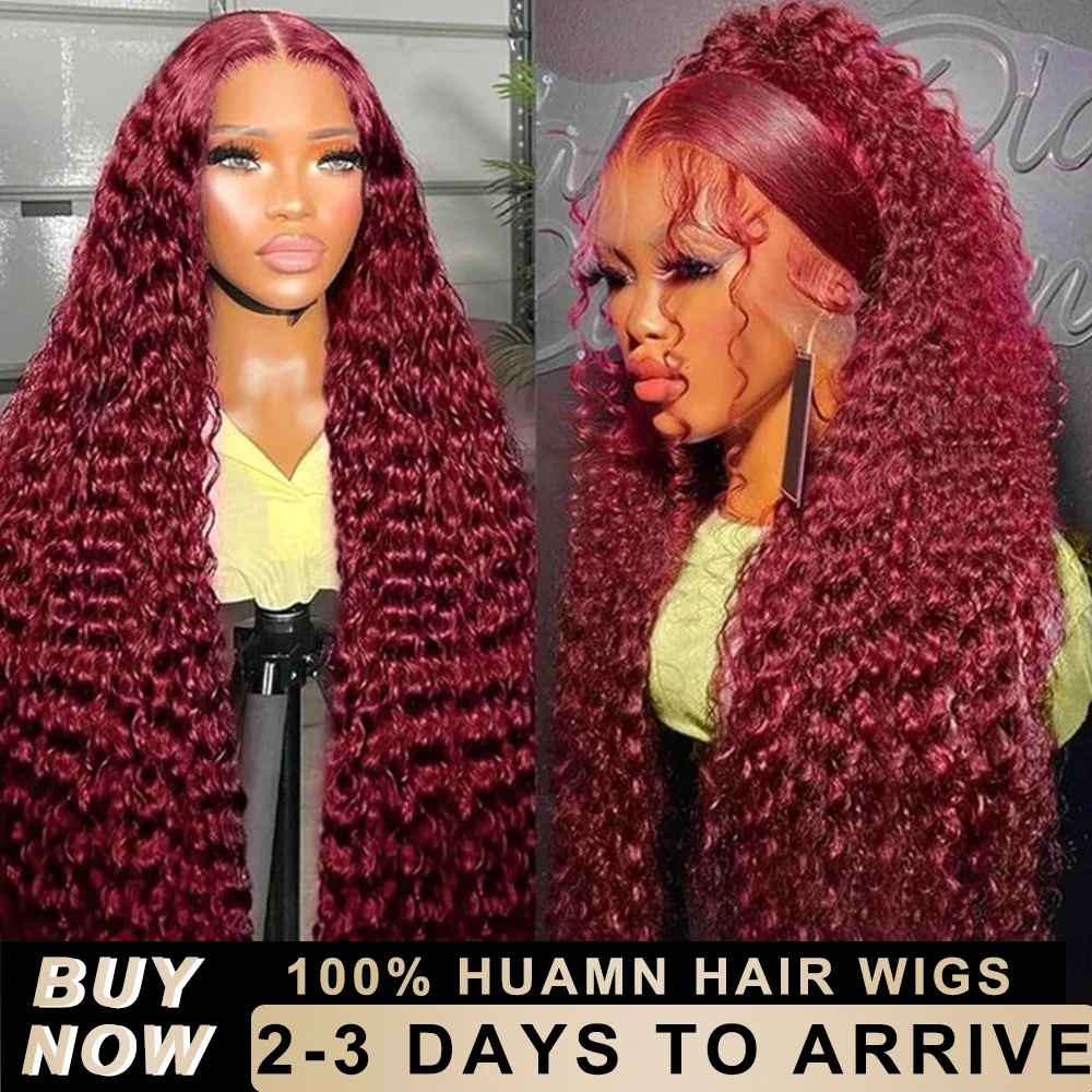 

220 Density 30 44 Inch Burgundy Deep Wave 13x6 Hd Lace Frontal Human Hair Wig Brazilian 99J Red Curly Wigs Lace Front Wig Women