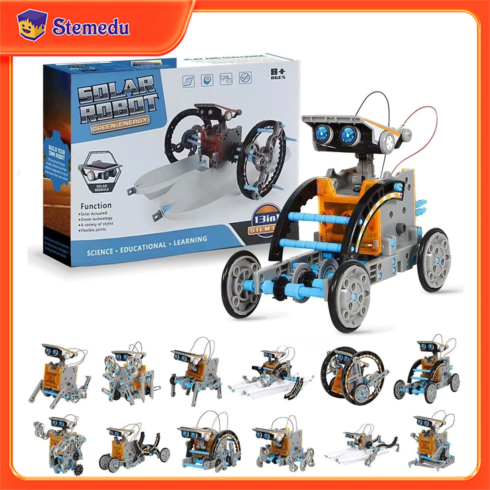 13 in 1 Solar Powered Robot Science Kit DIY Building Blocks Gift for Kids Electronic DIYs Creative Educational Assembly Toys