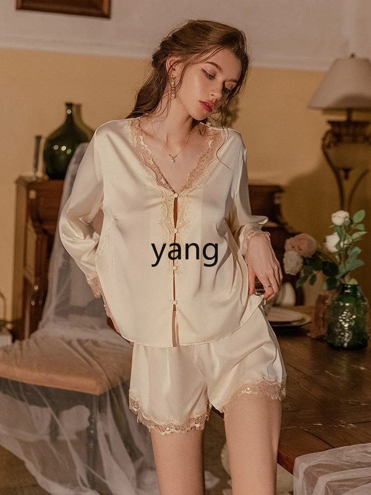 CX pajamas women's summer season lace long-sleeved loungewear set