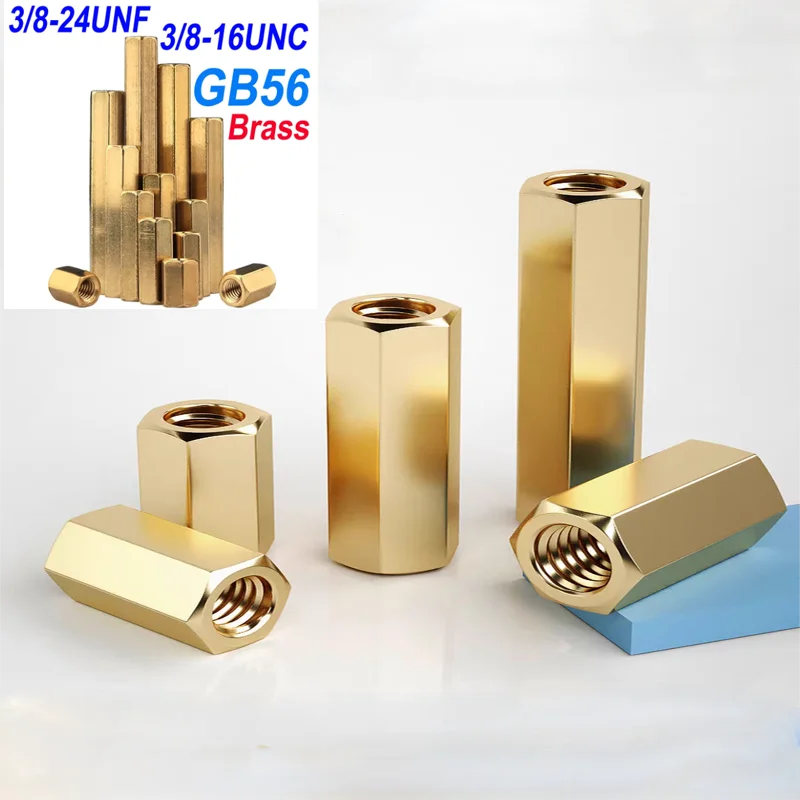 

Brass Hexagon Coupling Nuts (3/8-24 UNF & 3/8-16 UNC) with Thickened Threads – Copper Hex Joint Sleeves for Mechanical Parts