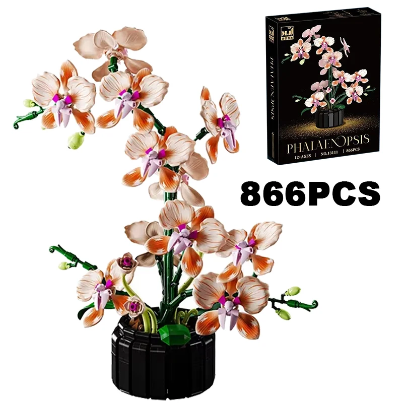 Creatieve Orchidee Boeket Ingemaakte Bouwstenen Onsterfelijke Bloem Thuis Bureau Plant Decoratie Monteer Bakstenen Speelgoed Cadeau Voor Meisje Dame