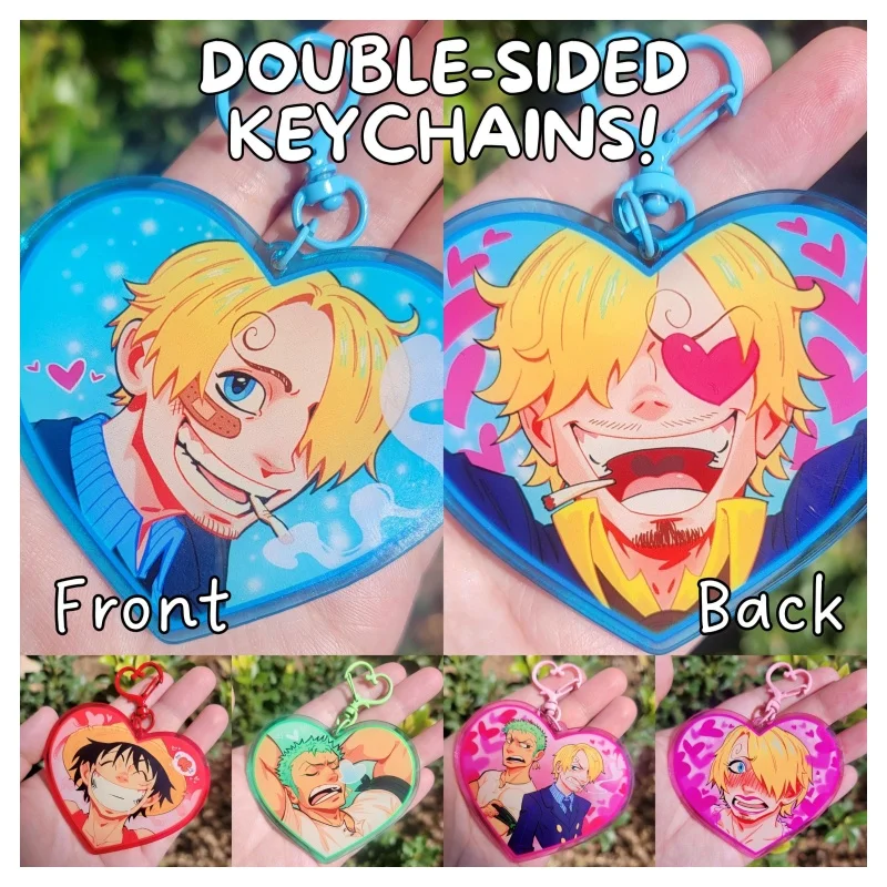 Porte-clés en acrylique double face Roronoa Zoro Sanji Trafalgar Law Sogeking Portgas D. Ace, breloque de sac, cadeau pour les amateurs et les fans d'anime