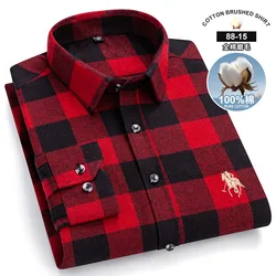 6XL new men's long-sleeved shirt Spring summer 100% cotton high quality fashion plaid stripes free iron plus size breathable