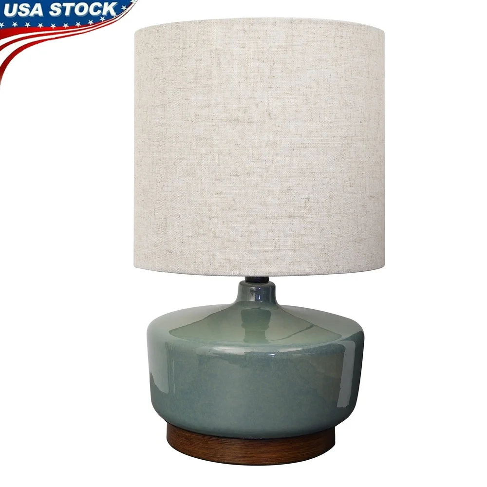 

Modern Mid-Century Ceramic Table Lamp with Wood Base E26 Compatible Elegant Lighting Solution Home Office Bedside Accent Decor