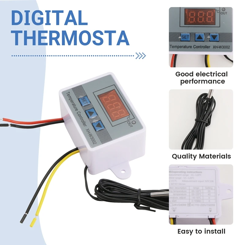 Termostato digital do microcomputador XH-W3002 com interruptor de controle do termostato da temperatura fria do calor da sonda