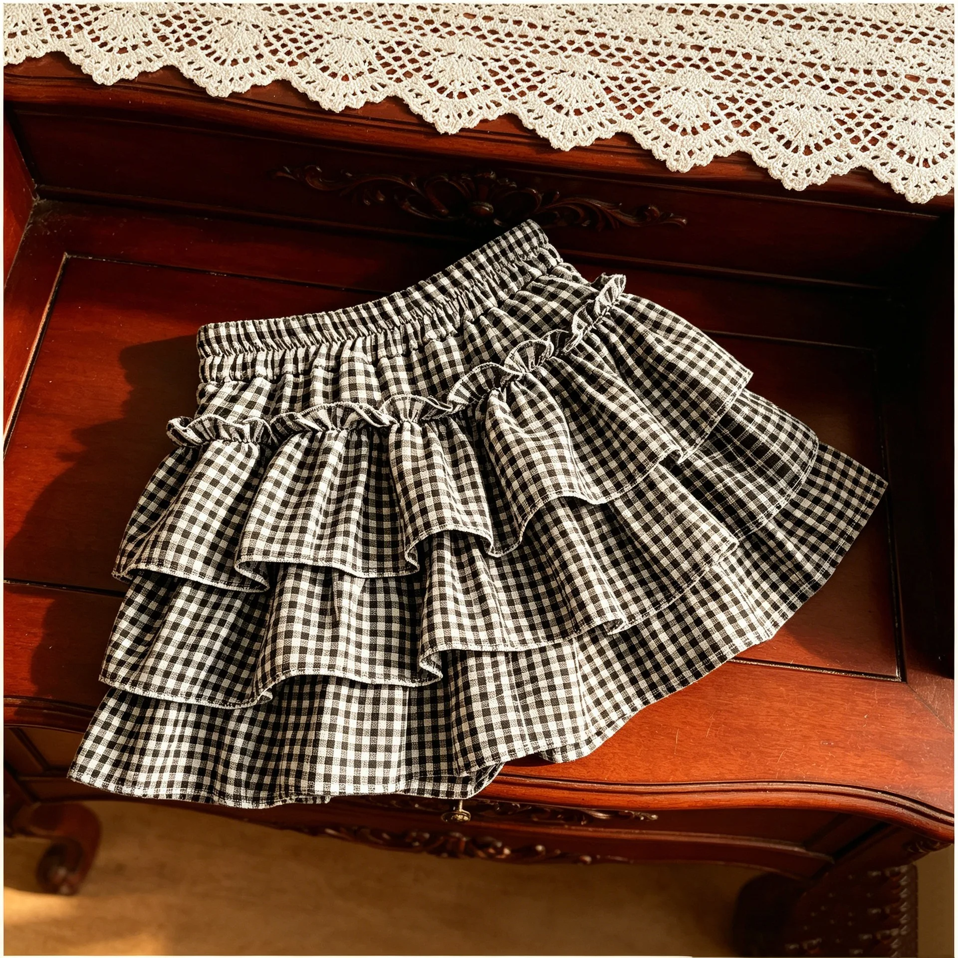 Girls Spring Summer New Short Skirt 2026 New Kids Korean Plaid Puffy Ruffled Princess Skirt Girls Nice Outfits