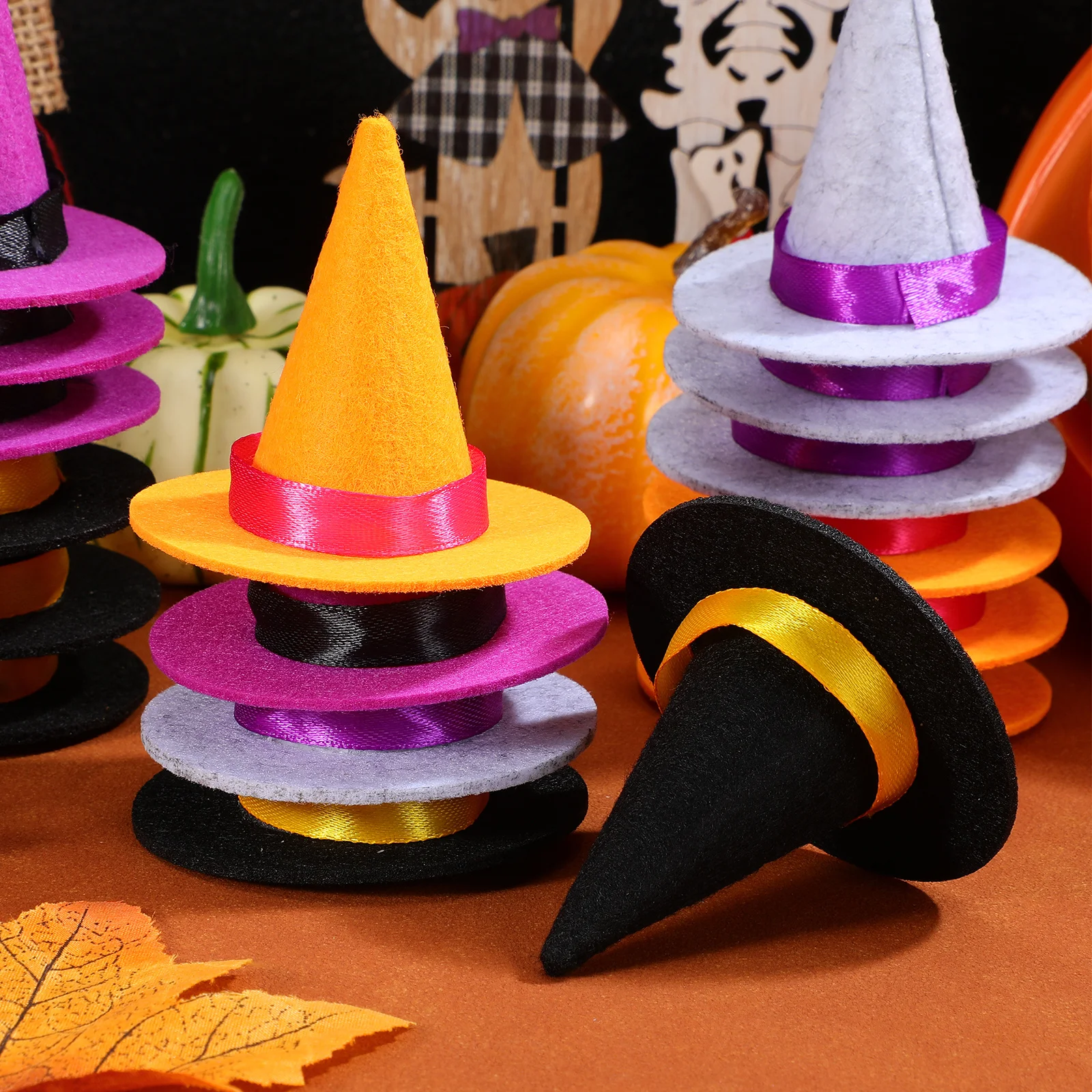 

VANZACK 20Pcs Mini Felt Wizard Hats for House Decor Halloween Party Tiny Witch Accessories Small Craft Props