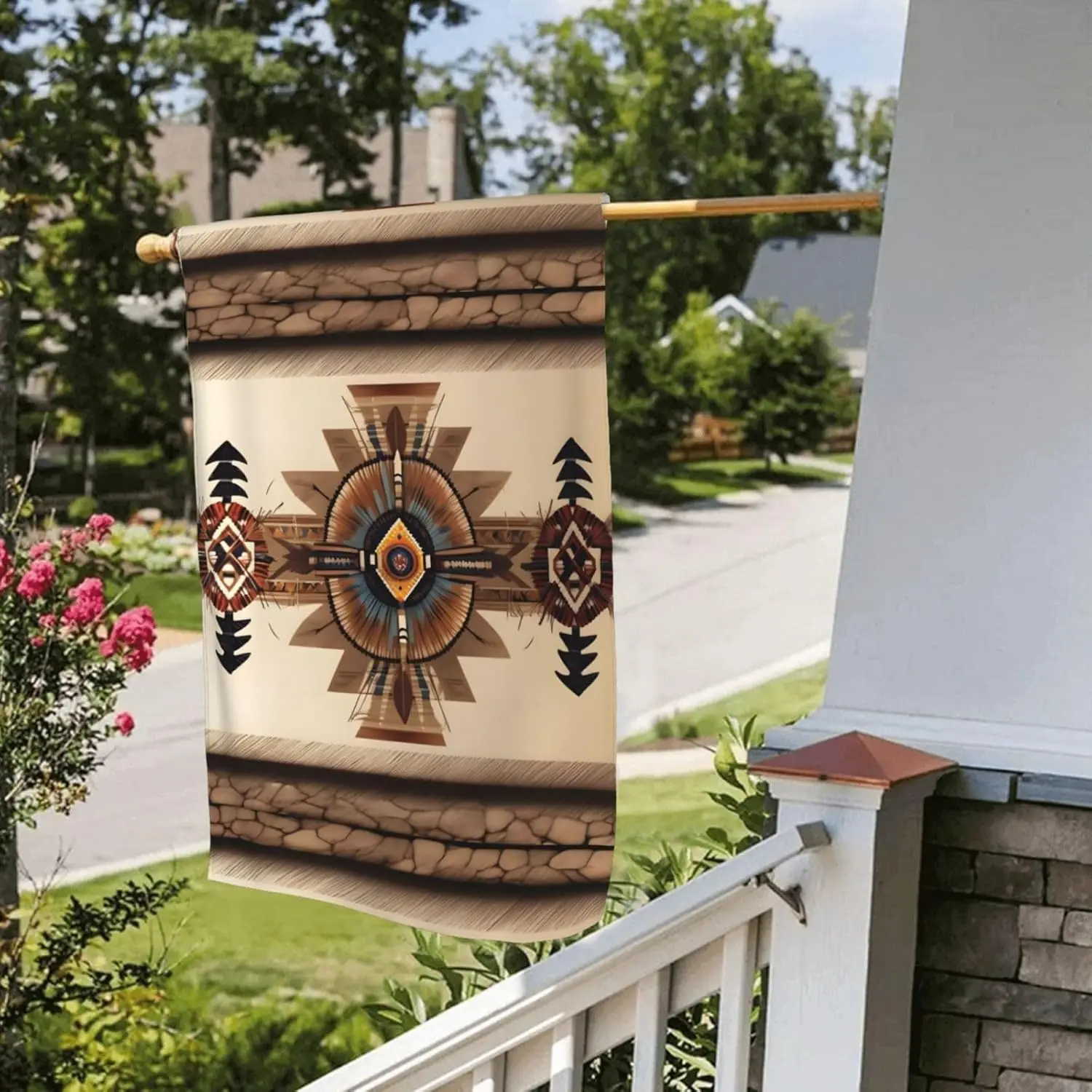 Native American Painting Flag. Doublesided garden flag, 28x40in. Thin, lightweight, soft, and highly wrinkleresistant. ZZM
