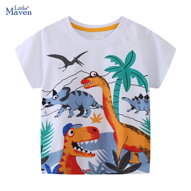 

Little maven Children's Clothing Baby Boys 2025 Summer New Kids Clothes Holiday Cartoon DinosaursT Shirts 2-7 Years