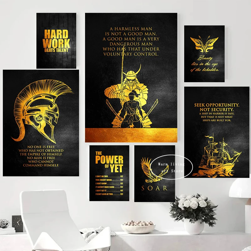 Golden Motivational Quote Art Posters Success Hard Work Inspiring Canvas Painting Wall Art Picture Office Living Room Home Decor