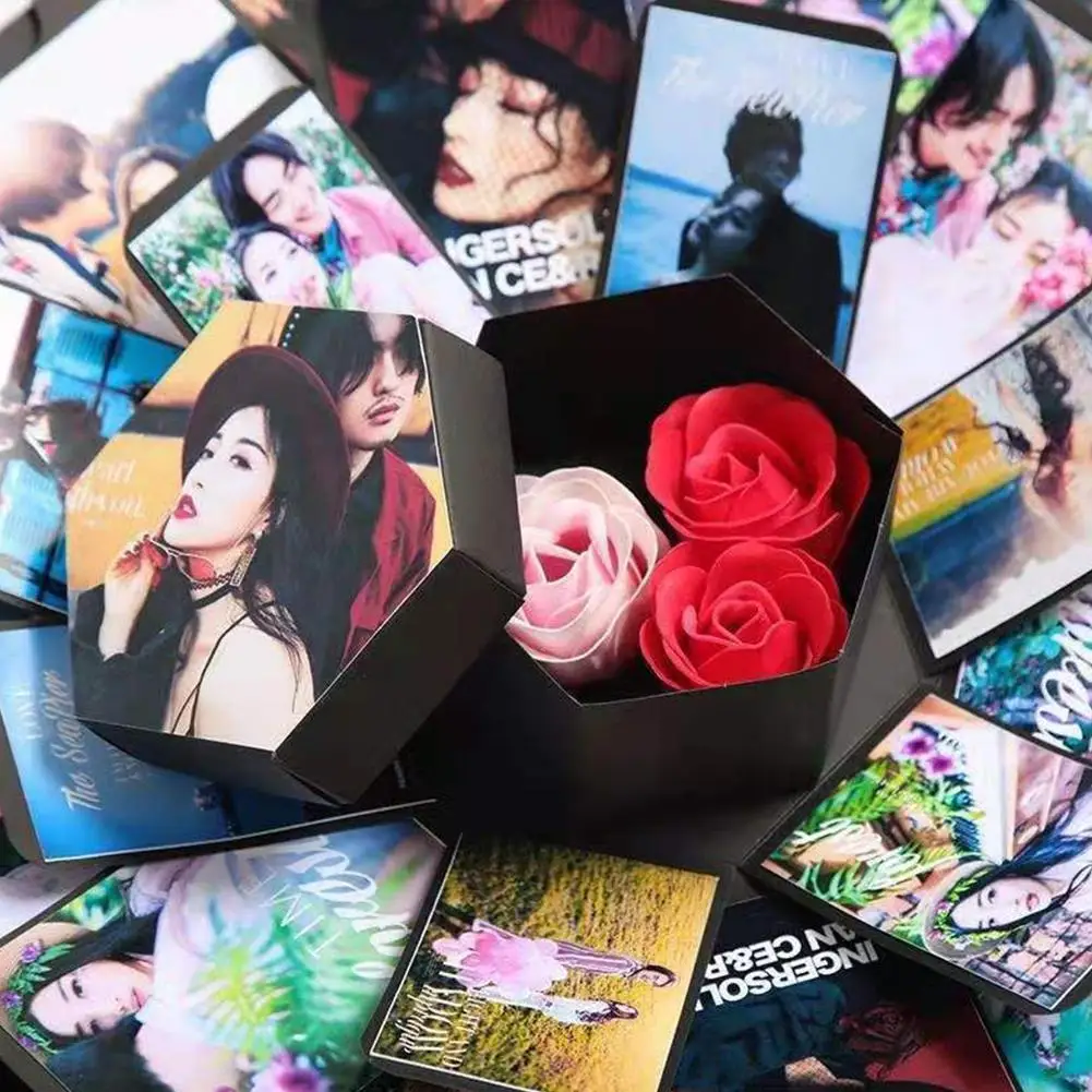 Hexagon Multi-layer Surprise Explosion Box Photo Album Scrapbook DIY Gift Box For Valentine Confession Wedding Birthday Party