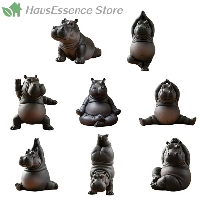 ※Yoga Master Hippo Statue Handcrafted Resin Hippopotamus Figurine Hippo Figurine Yoga Statue Meditation Hippopotamus Home