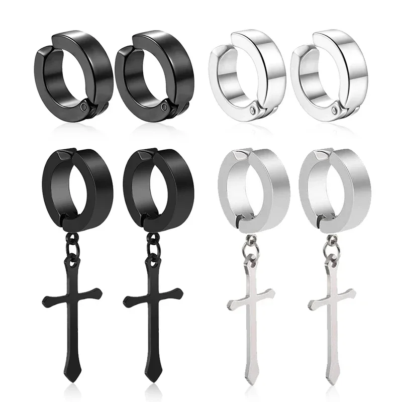 1 par de pendientes sin perforación de acero inoxidable, pendientes falsos con Clip, Clip redondo para oreja para mujeres y hombres, joyería Sexy de moda Punk para fiesta