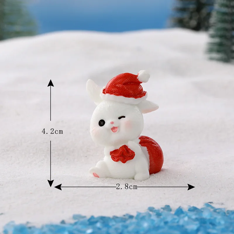 Christmas New Year Figurines Miniature Cute Rabbit Micro Landscape Ornaments for Home Decorations Kawaii Animal Bunny Room Decor