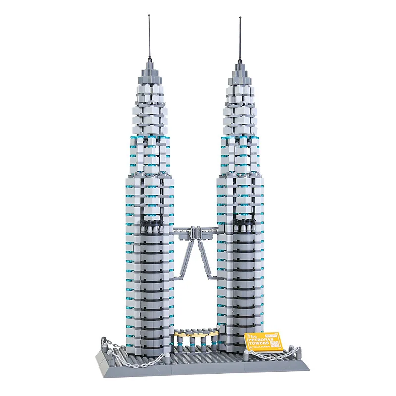 Famosa arquitetura de marco malásia Kuala Lumpur City Center Petronas Twin Towers Bloco de construção Modelo de construção Brinquedo de tijolo