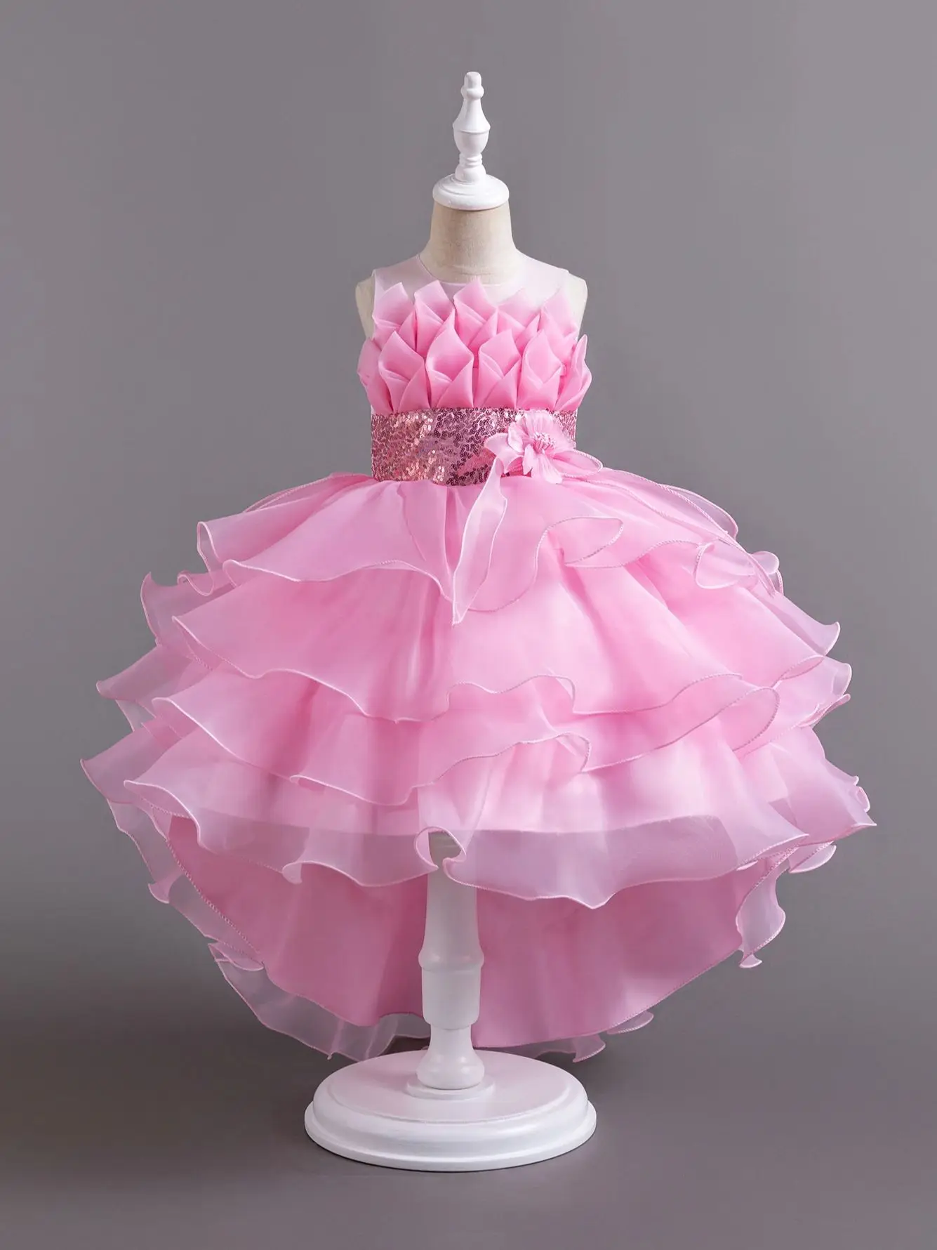 Pink New child trailing party dress  for bridesmaid wedding dresses of 3 to 12 years  flower girls with trailing tails