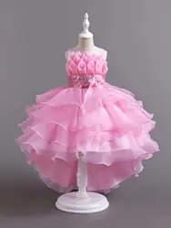 Pink New child trailing party dress  for bridesmaid wedding dresses of 3 to 12 years  flower girls with trailing tails