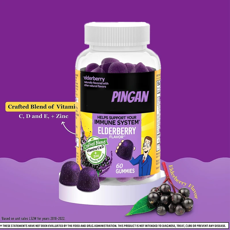

Elderberry 60 Gummies, Immune Support Vitamin D and Zinc Gummies, Containing Powerful Antioxidants Vitamin C, D, and E-