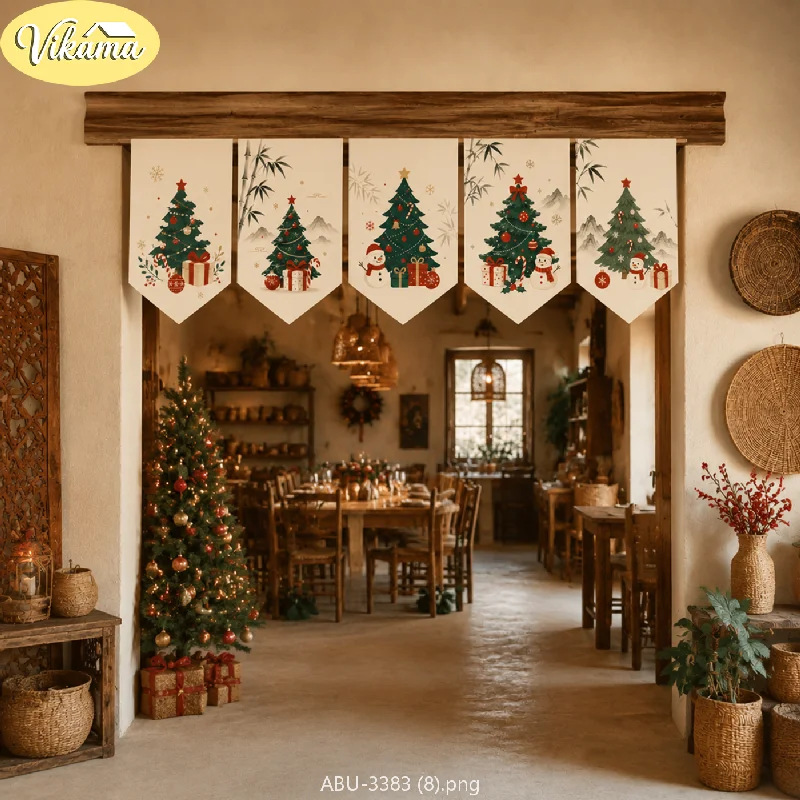 VIKAMA Ink-Style Christmas Bunting, Christmas Tree, Holiday Wall, and Door Frame Decorations, Christmas Party Home Decor Bunting