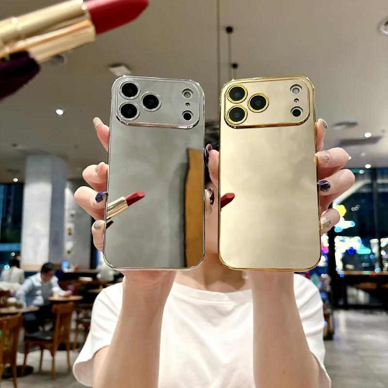 Luxury Solid Color Shockproof Makeup Mirror Phone Case For iPhone 17 Pro Max 15 14 13 12 11 16 Pro Max XS XR 8 7 Plus Back Cover