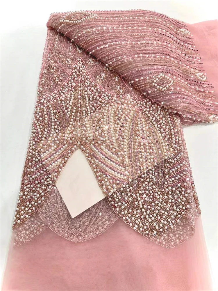 Bella paillettes nigeriane partito pizzo perline africane tessuto di pizzo 2025 alta qualità 5 metri africano francese tulle netto pizzo matrimonio