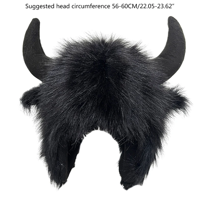 Winter Headwear with Cool Horns Suitable for Stage Shows Halloween Cosplay Stylish Furry Hat with Horns Headwear