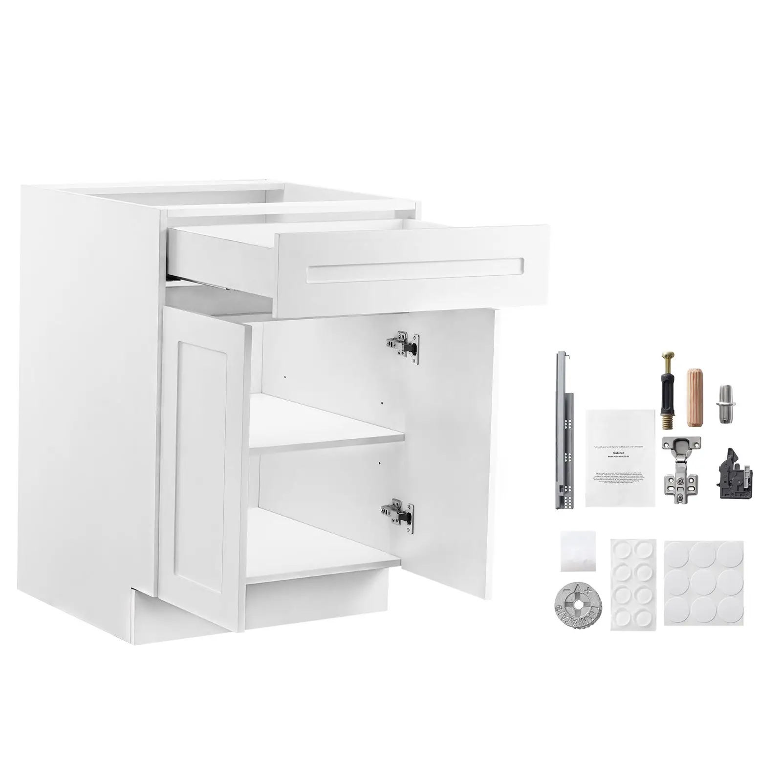 White Shaker Base Cabinet with Drawer, 24-Inch Unassembled, 24