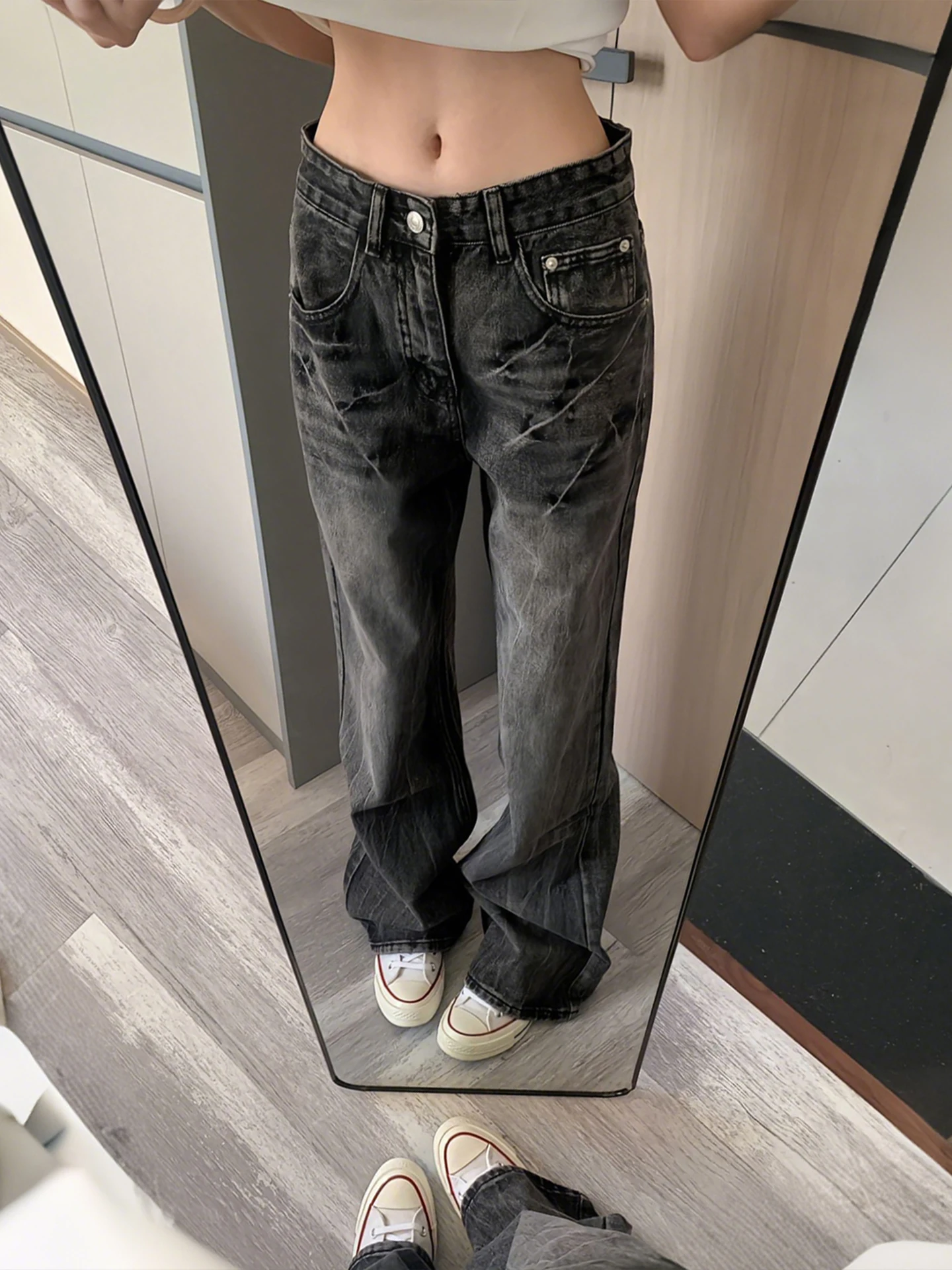 

Bla Lightning Pattern Jeans Men Women Summer Thin High Street Straight Leg Micro Flared Pants Wear Resistant CleanFit Sle