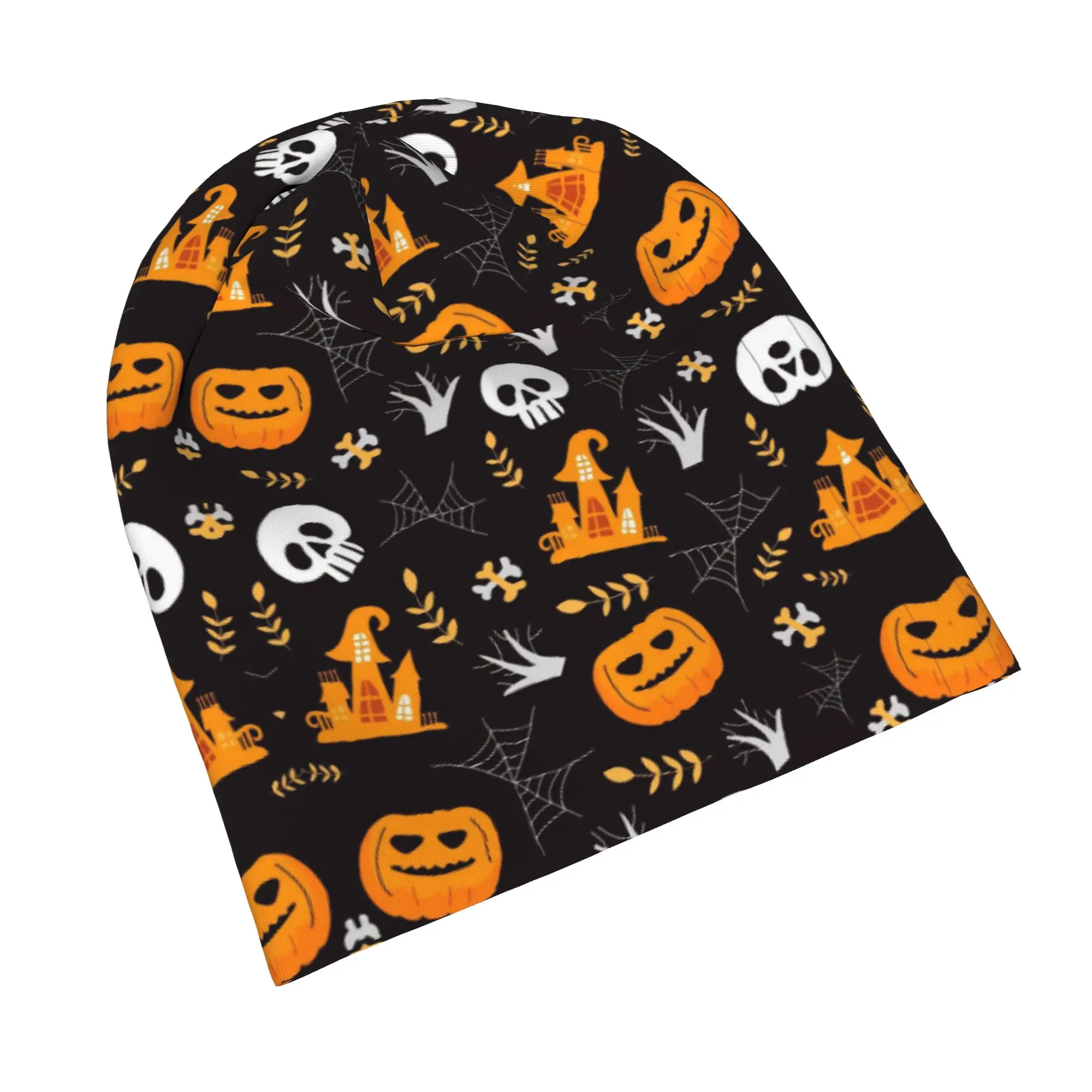 Halloween Ghost Pumpkin Spooky Trick Or Treat Witch Beanie Cap for Men Women Streetwear  Cooling Skull Cap Sweat Wicking