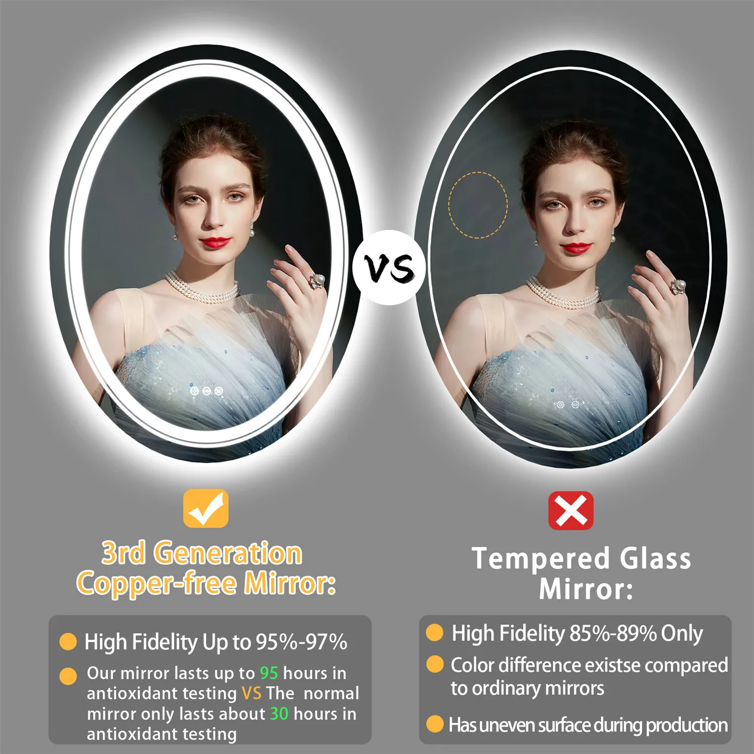 Imagem -06 - Grande Oval Led Iluminado Espelho do Banheiro Vaidade Anti-fog Retroiluminado Regulável Montado na Parede Cores de Memória com Plug