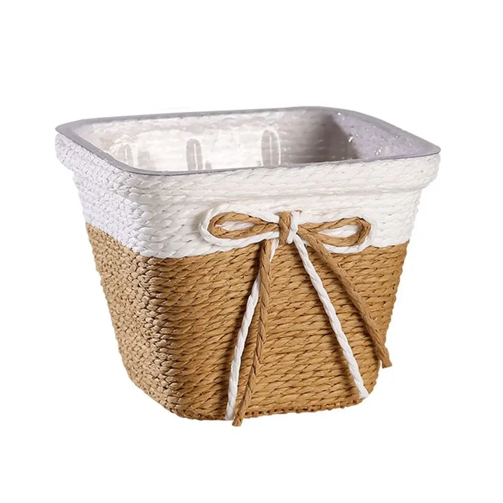 Paper Rope Braided Braided Flower Pot Waterproof Garden Supplies Plant Pot Easy to Use Square Shape Woven Basket