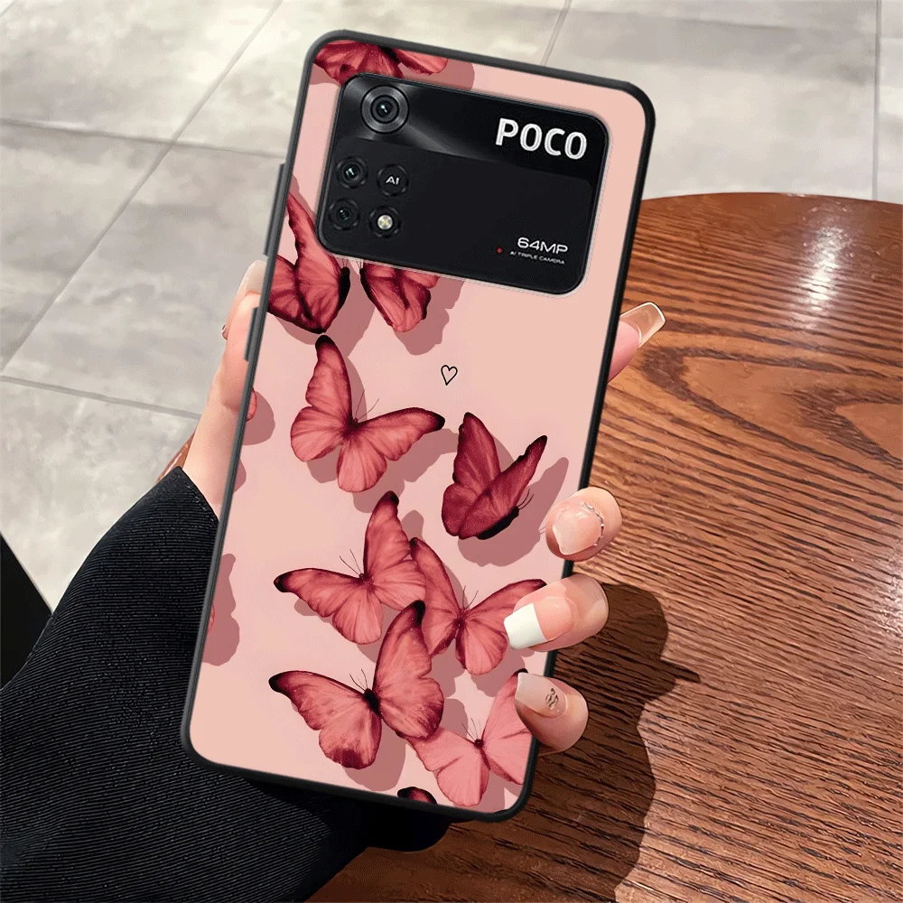 الكرتون لطيف فراشة الأسود لينة غطاء الهاتف القضية ل Xiaomi Poco F8 F3 C75 C71 C61 F1 M5 X3 X4 X5 X7 Pro M3 M4 M7 Pro C50