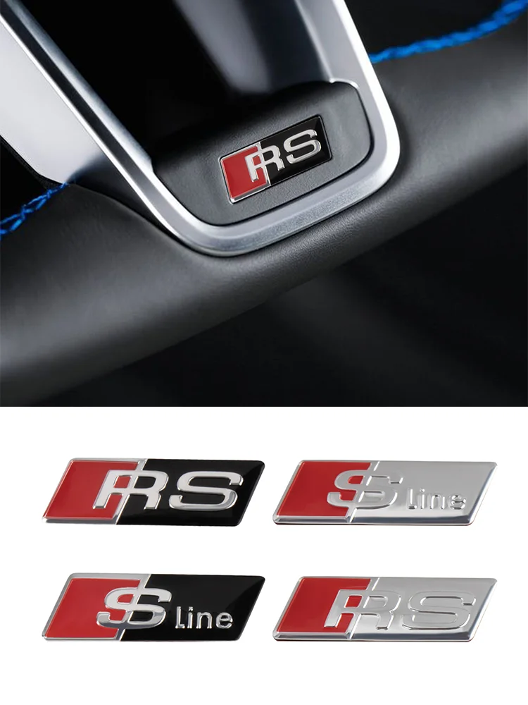 3D Aluminium SLINE RS Emblem Auto-Lenkrad-Aufkleber Auto-Emblem Ventilkappe für Audi Sline RS5 S3 A3 B8 B6 A5 A6 Q5 RS Q6 TT C4