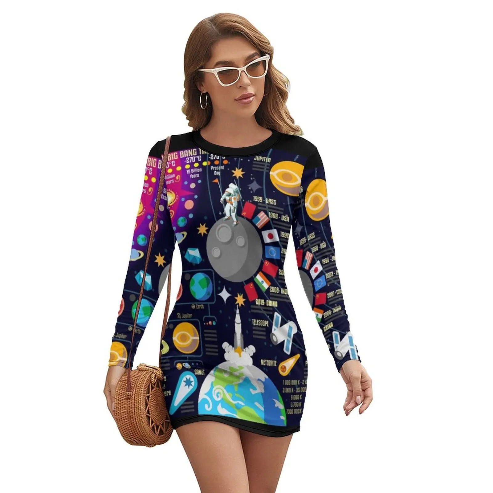 

Space Universe Infographics Big Bang Long-sleeved Dress purple dress dress for women