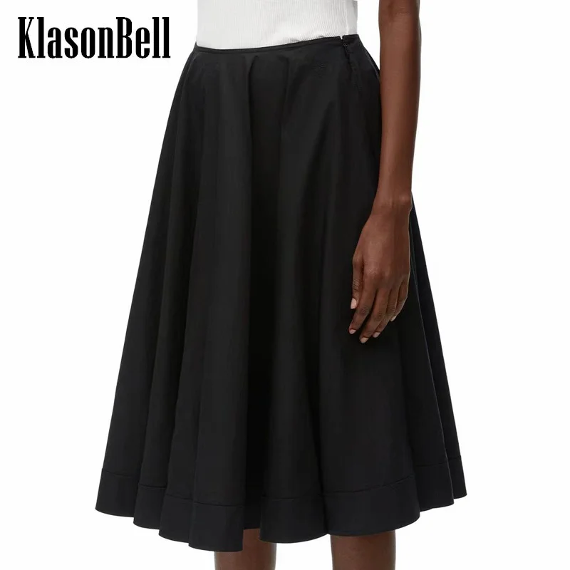 

8.15 Klasonbell Women Cotton Letter Embroidery Side Pocket Decoration A-Line Skirt Elegant All-matches Midi Skirt