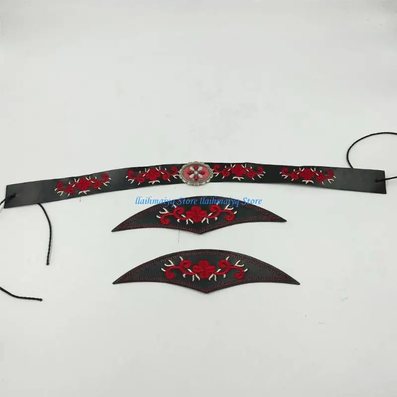 

573B Western Floral Hat Belts for Cowboy Hats with Embroidered Design for Straw Fedoras Panama Styles